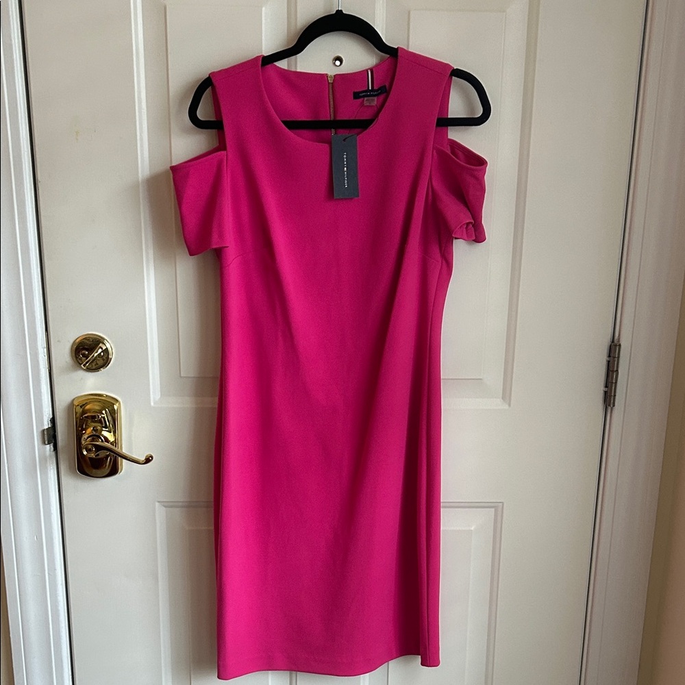 Tommy Hilfiger Fuchsia Cold Shoulder scuba Dress